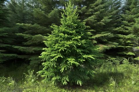 Premium Photo | Fir tree in the forest on a background of green foliage