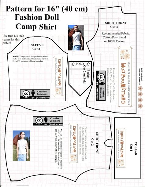 Image shows the printable paper pattern for a camp shirt that fits 16 ...