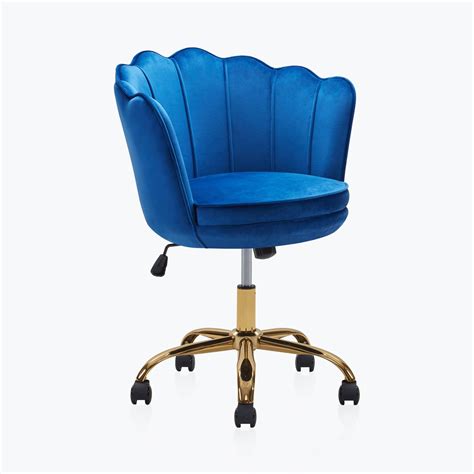 Blue Kaylee Office Chair Upholstered Velvet Seashell Swivel Desk Chair - WXF-02