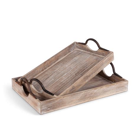 Artisan Serving Trays Constructed of Mango Wood with Metal Handles (Set of 2) - Walmart.com