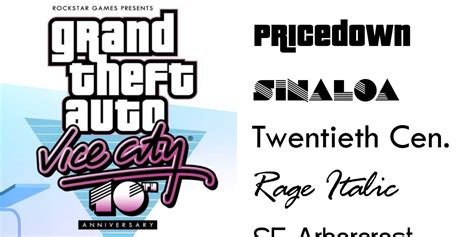 Grand Theft Auto: Vice City, 10th Anniversary edition - Fonts In Use