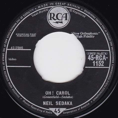 Neil Sedaka - Oh! Carol (1959, Four Prong Centre, Vinyl) | Discogs