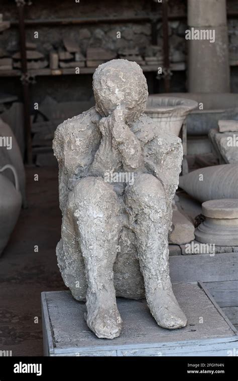 Human body plaster cast, ancient victim of the Vesuvius volcano ...