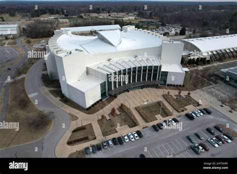 An aerial view of Simon Skjodt Assembly Hall on the campus of Indiana ...