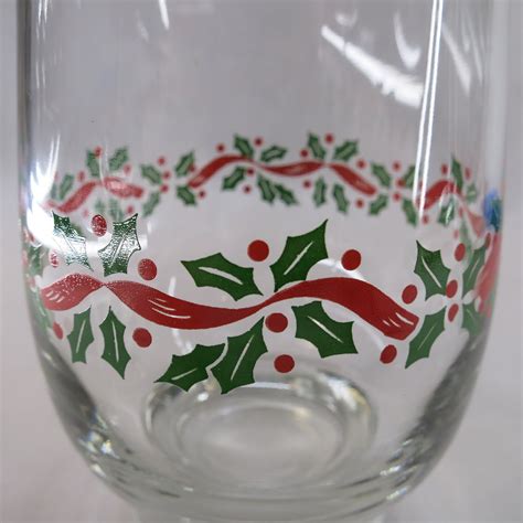 Set of 12 Vintage Christmas Glasses with Red Green Holly Band Gold Trim