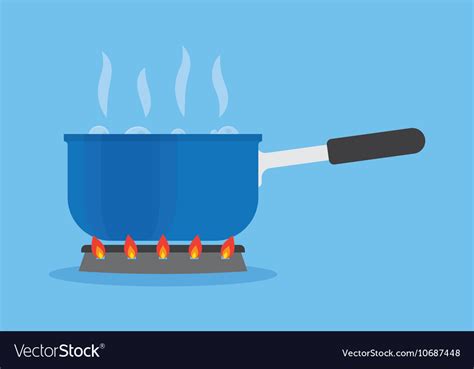 Boiling water in pan on stove in kitchen Vector Image