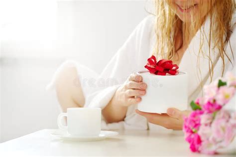 Caucasian Woman Opens the Gifts. a Dream Come True! Stock Photo - Image of convenience, hair ...