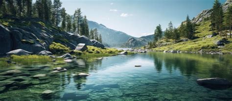 Summer scenery of mountain lake | Premium AI-generated image