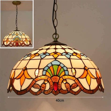 Crown Tiffany Hanging Lamp, Leadglass Stained Glass Shade, Crystal Bead ...