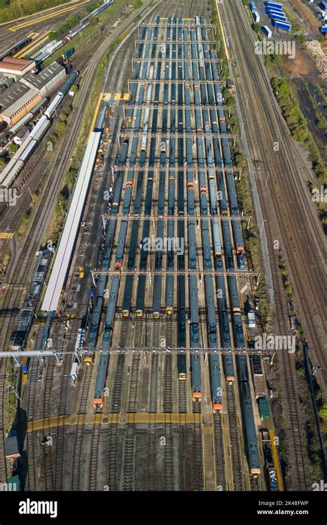 Tyseley, Birmingham, UK. October 1st 2022 - Unused and parked West Midlands Railway trains at ...