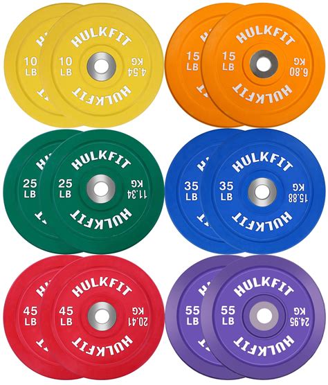 HulkFit Color Coded Olympic 2-Inch Rubber Bumper Plate with Steel Hub ...