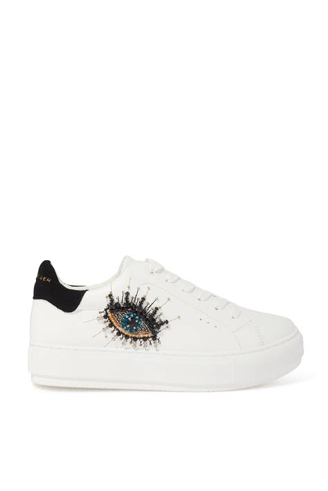 Buy Kurt Geiger LANEY PLATFORM EYE EMB LEATHER SNEAKERS:White :40.5 for ...