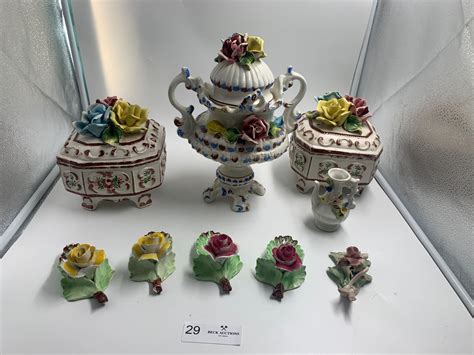 3 x Bassano Floral Ceramic Urns, Small Pitcher Vase (Capodimonte), and ...