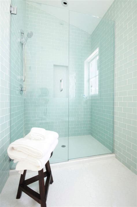 Blue Glass Subway Tiles - Contemporary - bathroom - Courtney Blanton Interiors