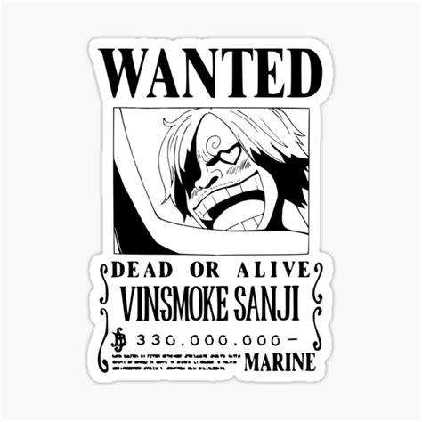 "Sanji Wanted Poster - Black Vector - No Background" Sticker for Sale by InkStop | Redbubble