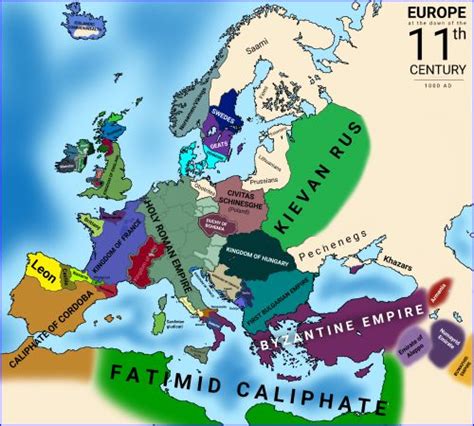 Map of Europe in the 11th Century
