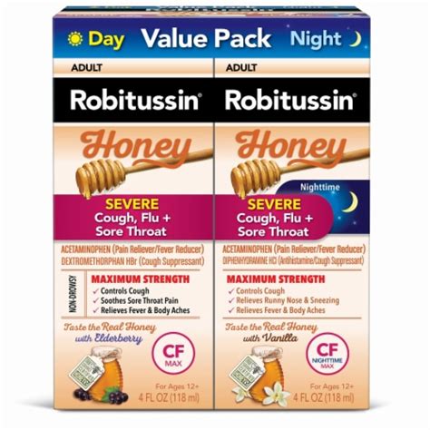 Robitussin Honey Severe Cough Flu & Sore Throat Day & Night Liquid ...