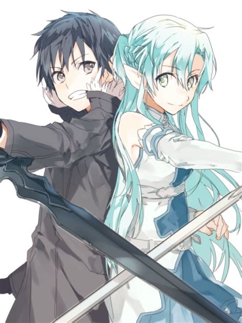 two anime characters with swords in their hands