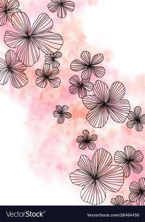 Hand drawing flowers pen on pink background Vector Image