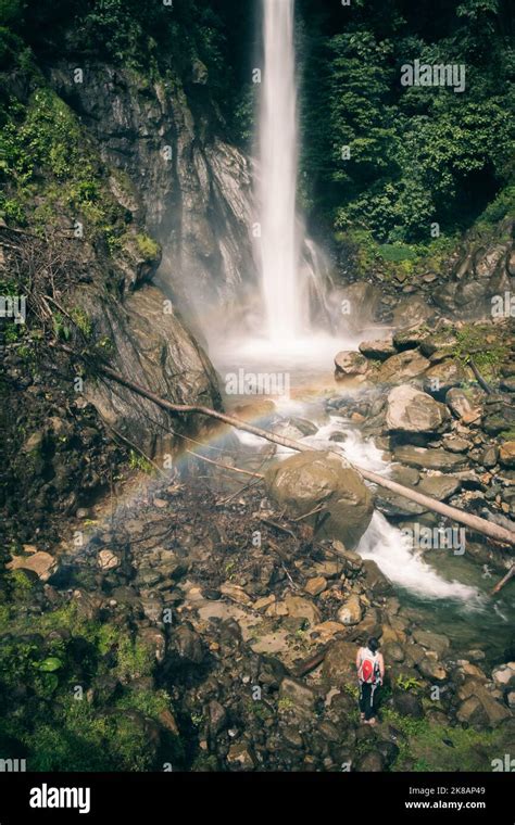 Exploring waterfalls in the mountains near Banos, Ecuador Stock Photo ...