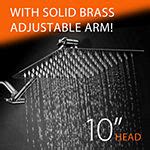 HotelSpa® Giant 10” Stainless Steel Rainfall Square Shower Head with 11” Solid Brass Adjustable ...