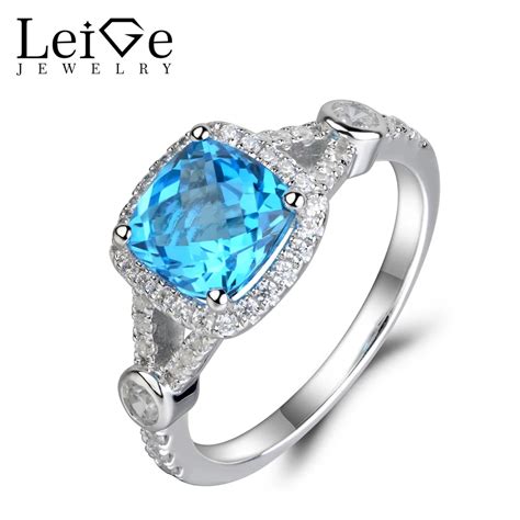 Leige Jewelry Swiss Blue Topaz Ring 925 Sterling Silver Blue Topaz Wedding Engagement Rings for ...