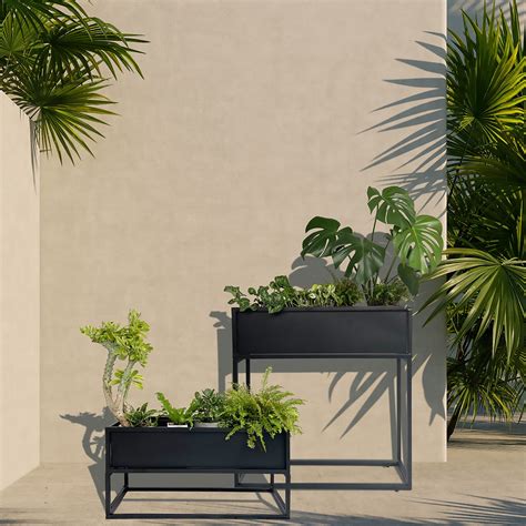 Modern Metal Planter Box, Low, Black – Cocoyard Garden Supply