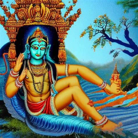 lord vishnu sleeping in mystic mountain | Stable Diffusion