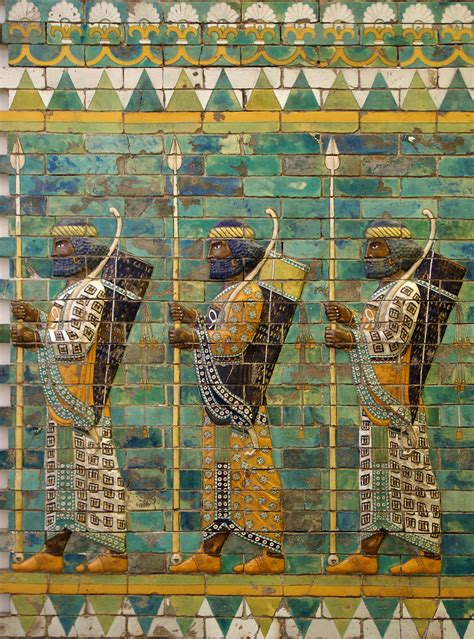 A frieze made of glazed brick tiles depicting persian warriors, from the palace of Darius l in ...