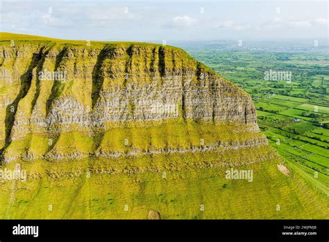 Aerial view of Benbulbin, aka Benbulben or Ben Bulben, iconic landmark, large flat-topped ...