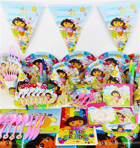 116pcs dora New Kids Birthday Party Decoration Set Birthday dora Theme Party Supplies Baby ...