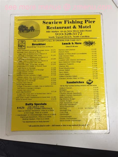 Menu at Seaview Pier Restaurant, North Topsail Beach