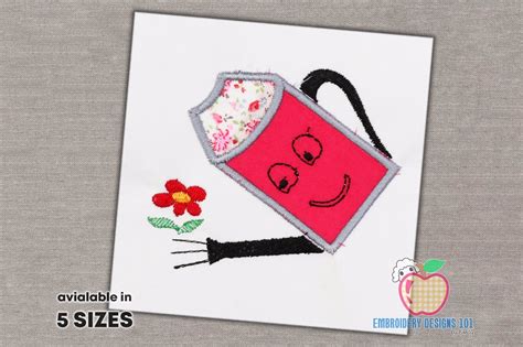 Beautiful Flower with Watering Can Applique - Digital Machine Embroidery Design