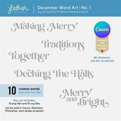 Custom December Word Art Png and Svg Files for Memory Keeping - Etsy