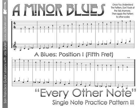 Every Other Note Guitar Practice Pattern- Blues Scale Position I (Guitar Tab + Music) by Jay Skyler