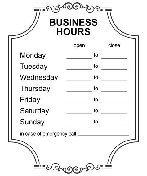 Free Printable Business Hours Sign Template - Printable Templates
