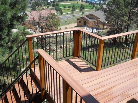 Multi Level Deck with Iron Rail, Stairs & Accent Lighting | Custom Deck ...