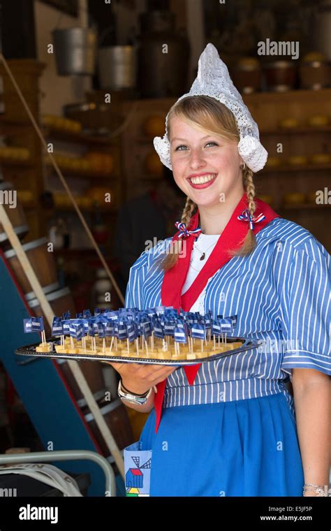 Netherlands, Edam, Cheese market, Cheese queen serves pieces of ...