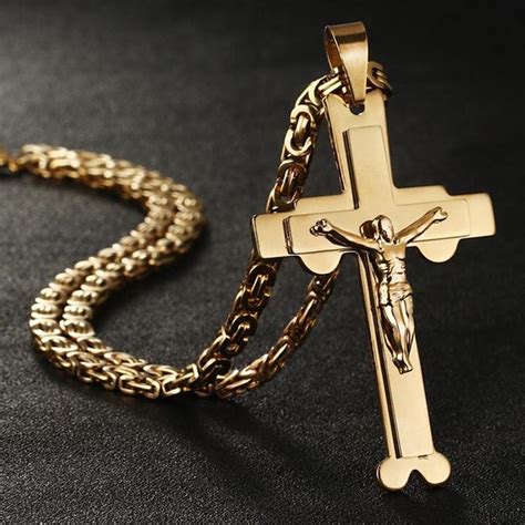 Wholesale Male Catholic Jesus Christ Cross Gold Color Crucifix Necklace&Pendant For Men ...