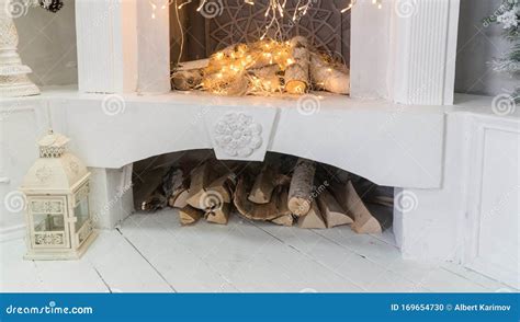 Christmas Fireplace with Lights Stock Photo - Image of candle, light ...