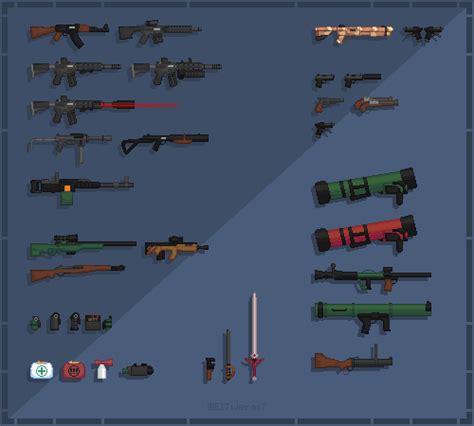 Pixelart set of all the weapons and items : Ravenfield