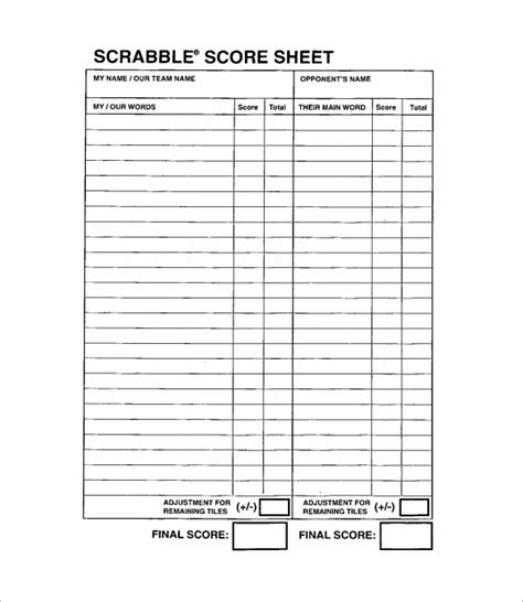 FREE 9+ Sample Scrabble Score Sheet Templates in MS Word | PDF