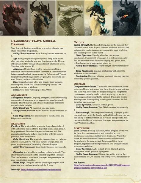 DRAGONBORN TRAITS: MINERAL Dracons 'Your draconic heritage manifests in a variety of traits you ...