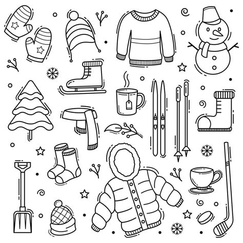 Winter doodle hand drawn objects with line art style 1993168 Vector Art at Vecteezy