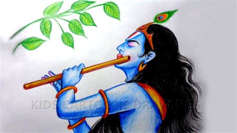 How to Draw Lord Krishna with Flute Step by Step Slow Video - YouTube