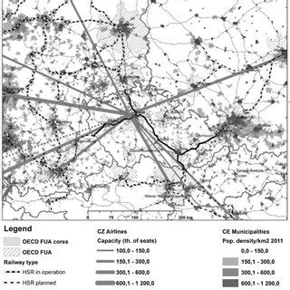 Central European network of HSR and selected airlines from the ...