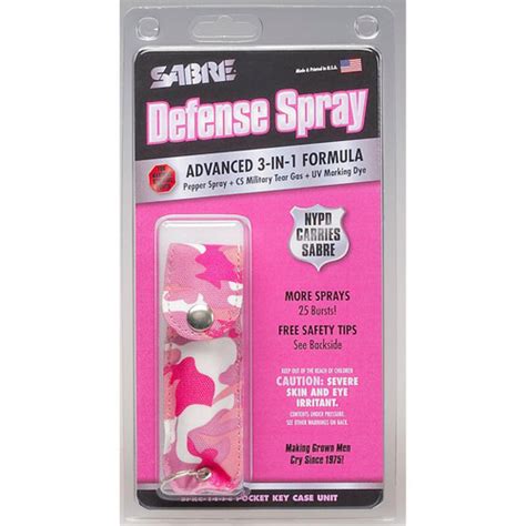 Sabre Self Defense Pepper Spray Pocket/Keychain .54 oz 8-10 ft Camo Pink - Fin Feather Fur ...