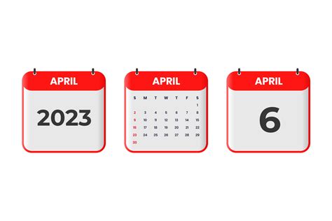 April 2023 calendar design. 6th April 2023 calendar icon for schedule, appointment, important ...