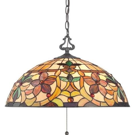 stained glass hanging lamp shades | Glass pendant light, Vintage bronze, Quoizel