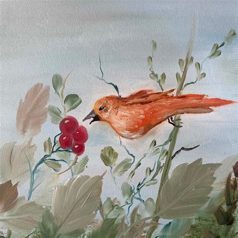 Bird Eating Berries Original Oil Painting Beautiful Soft - Etsy